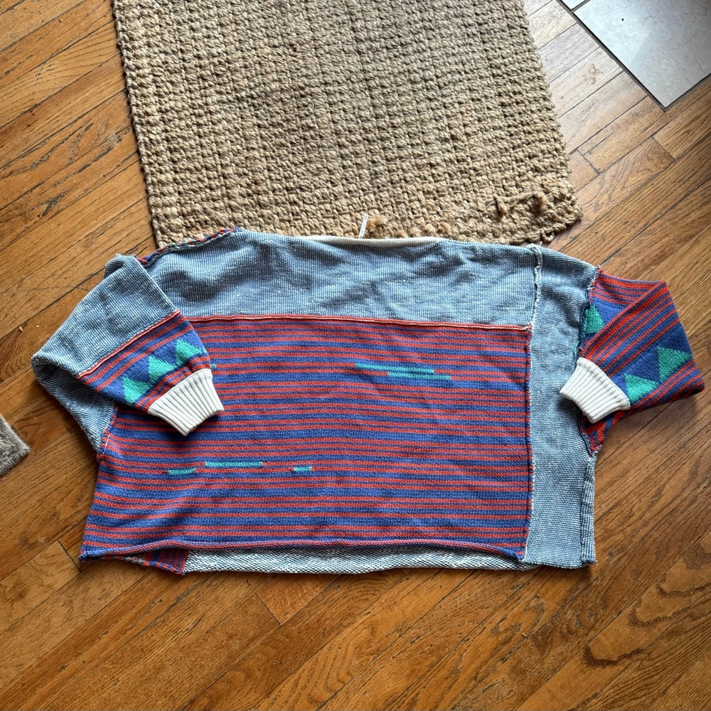 Free People Fabulous Patchwork Pullover Blue size… - image 6